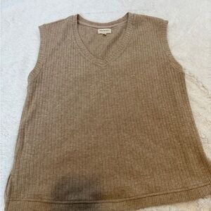 Thread & Supply Ribbed V-Neck Vest in Taupe